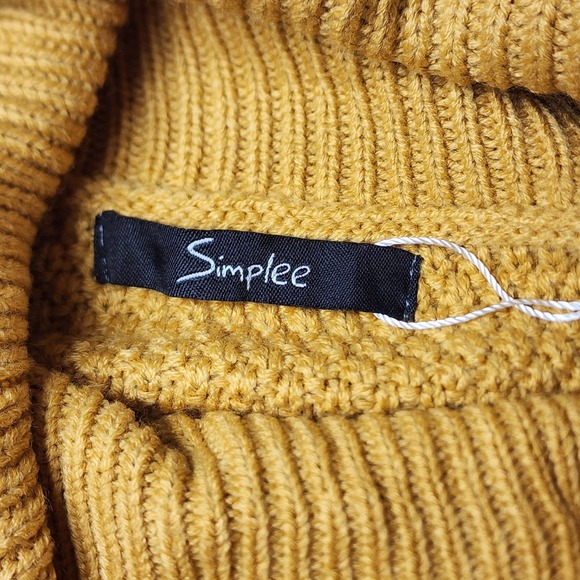 Mustard Knit Poncho Sweater Womens Cowl Neck Acrylic Oversized Layering Cozy - Picture 4 of 9